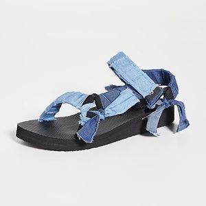 Arizona Love Denim Tie-Strap Platform Sandals in Light and Dark Blue